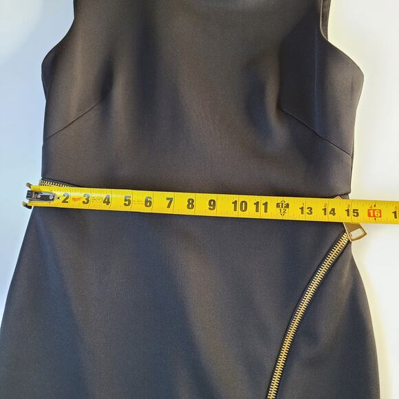 Calvin Klein Gold Zip Detailed Black Midi Cocktail Dress Size 10 - Picture 6 of 10